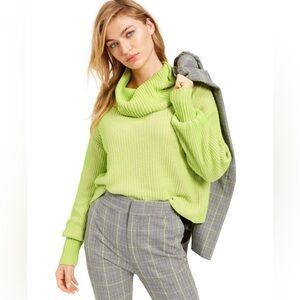 Becca Tilley x Bar III Neon Green Ribbed Turtleneck Sweater XS